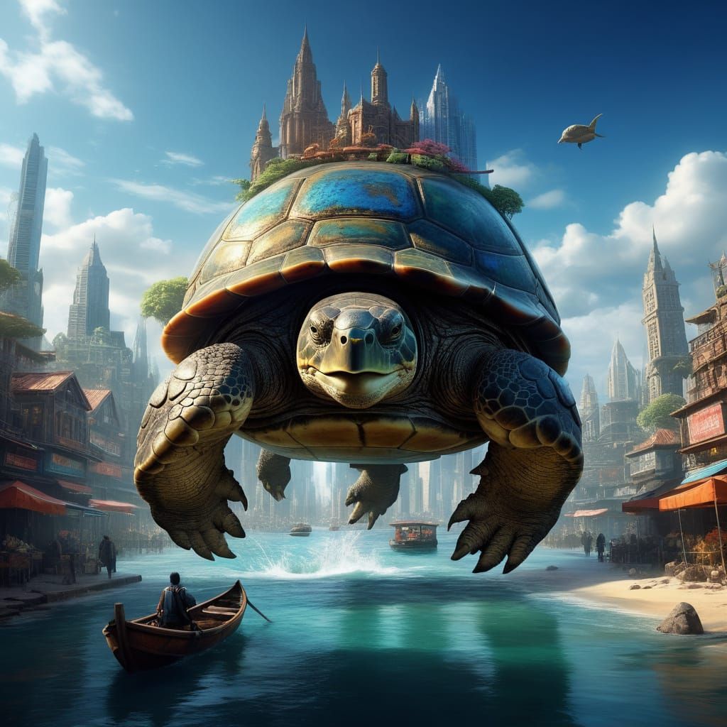 Fantastical Turtle Cityscape in Hyperrealistic Style