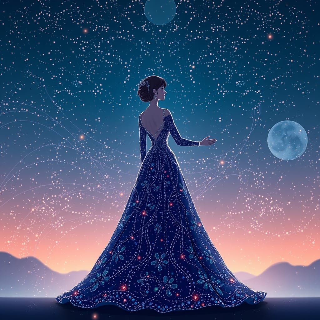 Whimsical Starlight Gown in Dreamy Anime Style