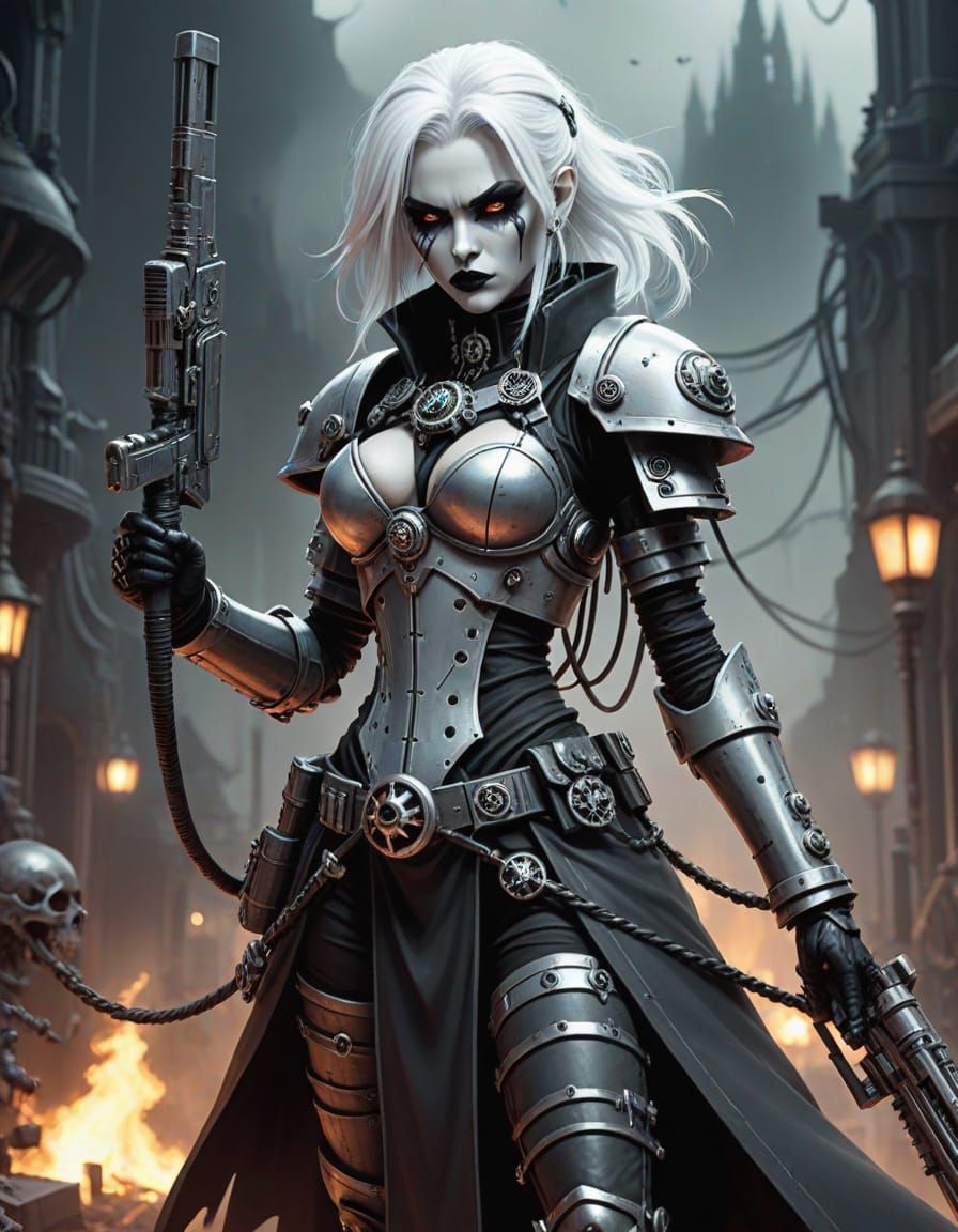 Warhammer 40K Goth Tech Priestess with Electro-Whip