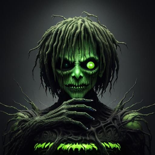 Grotesque Digital Horror Creature with Emoji Eyes