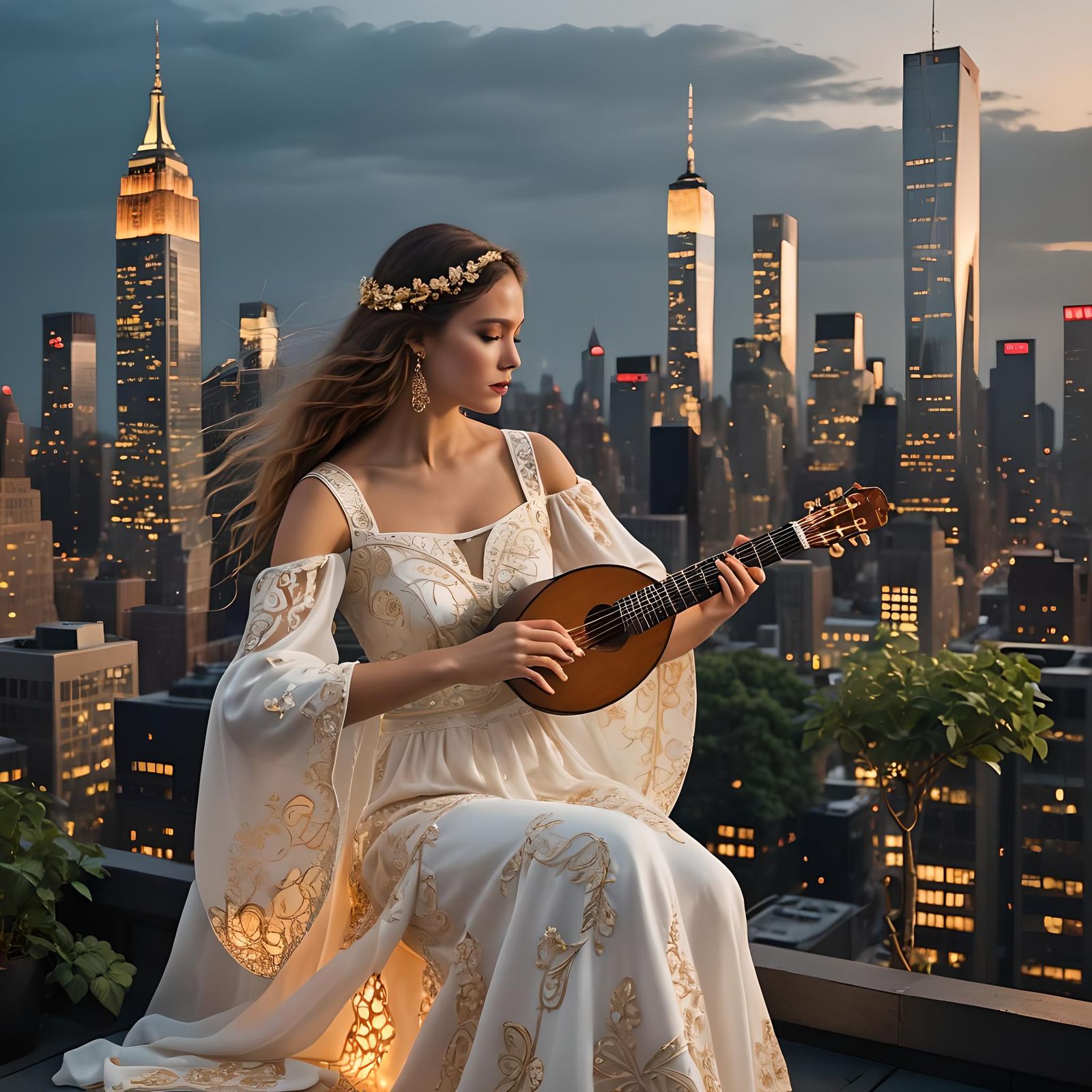 Balalaika Player with Twin Towers: Fantasy Art