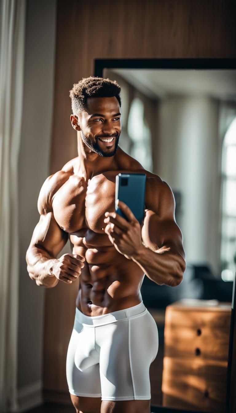 Athletic Man's Morning Selfie in Analog Style