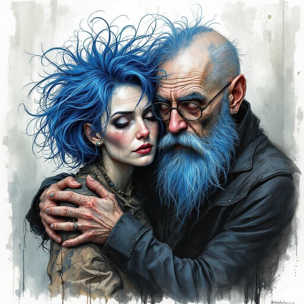 Grunge Fantasy: Blue Hair Surreal Sketch