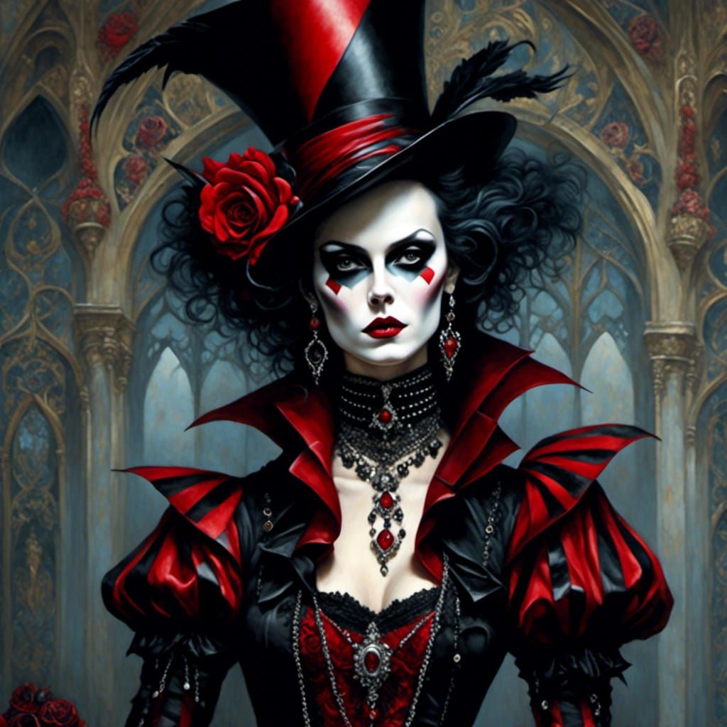 Red and Black Harlequin Goth Aesthetic