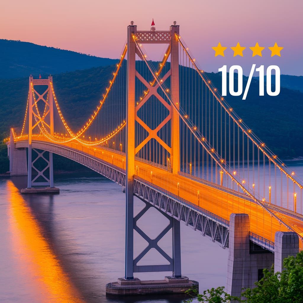 Glowing Suspension Bridge Over Serene River
