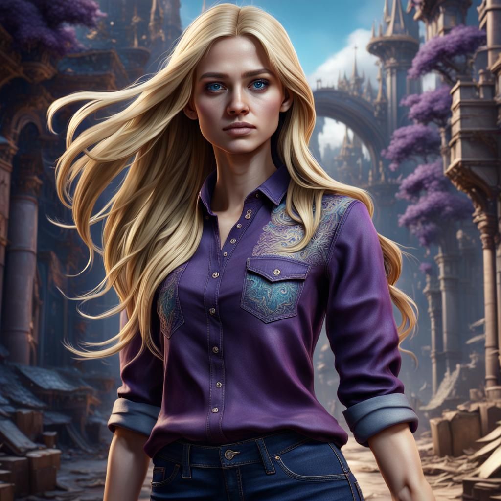 Teenage Girl in Purple Shirt: Fantasy Concept Art