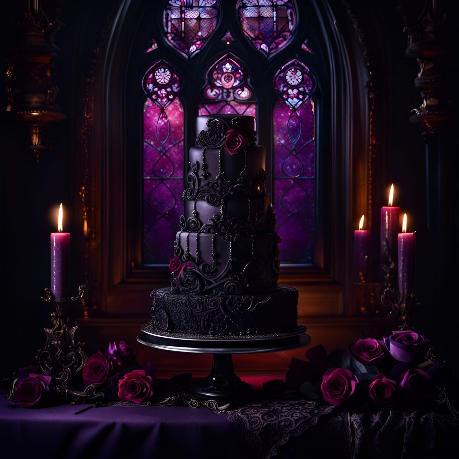 Dark Gothic Wedding Cake with Baroque Flourishes