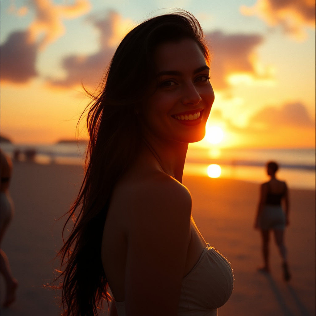 Woman on Ipanema Beach at Sunset: Cinematic Style