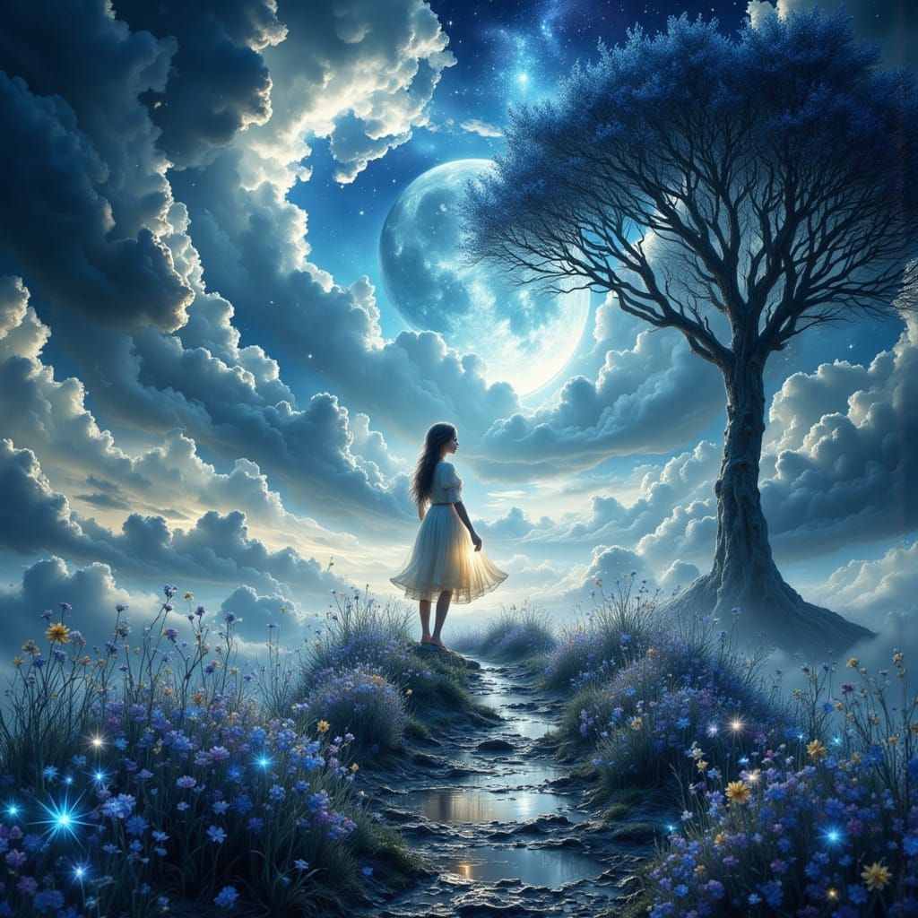 Dreamy Moonlit Landscape in Epic 3D Game Style