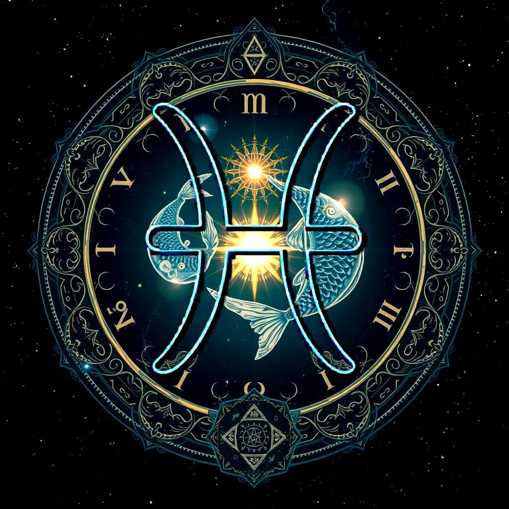 Ethereal Pisces Zodiac Symbol in Cosmic, Mystical Style