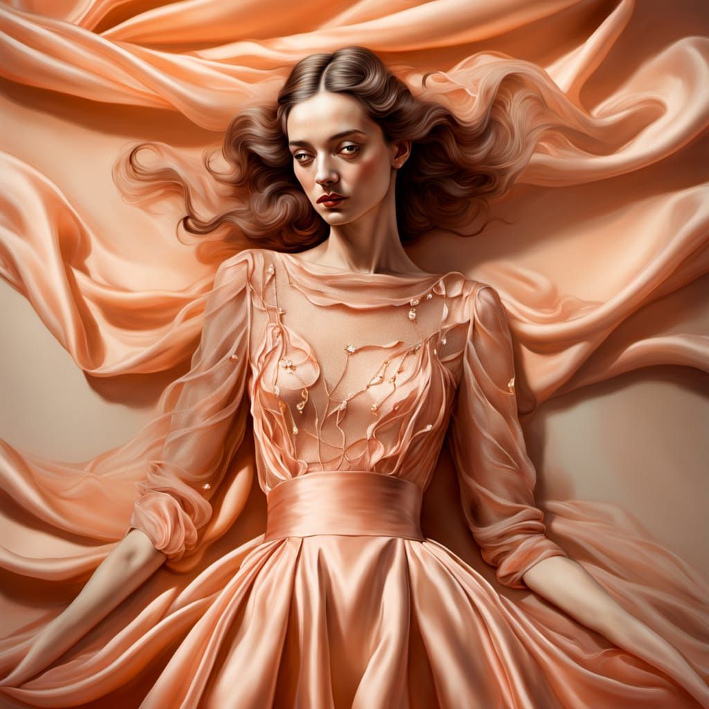 Surreal Woman in Peach Dress, Salvador Dali Style
