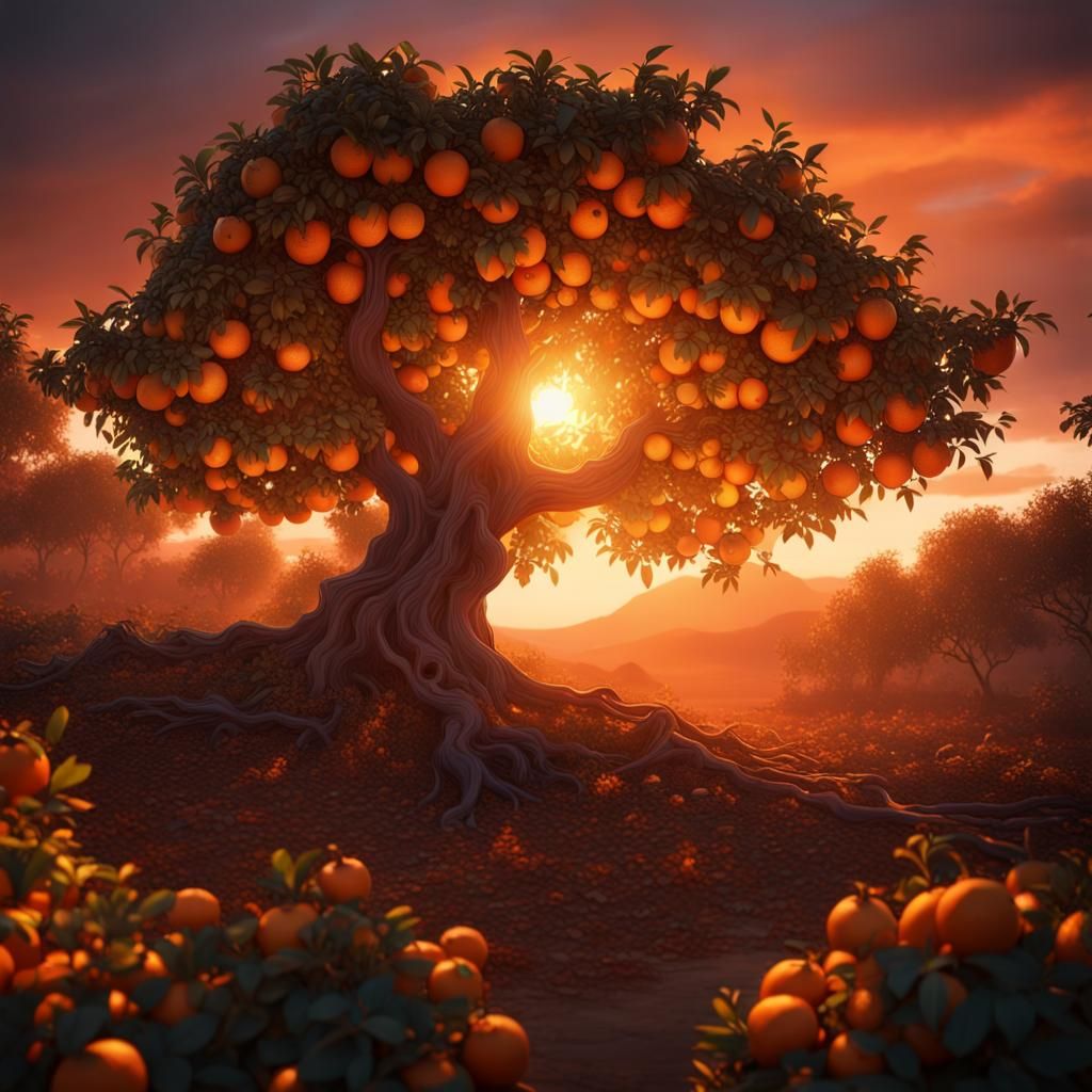 Sunset Through Orange Tree: Detailed Matte Painting