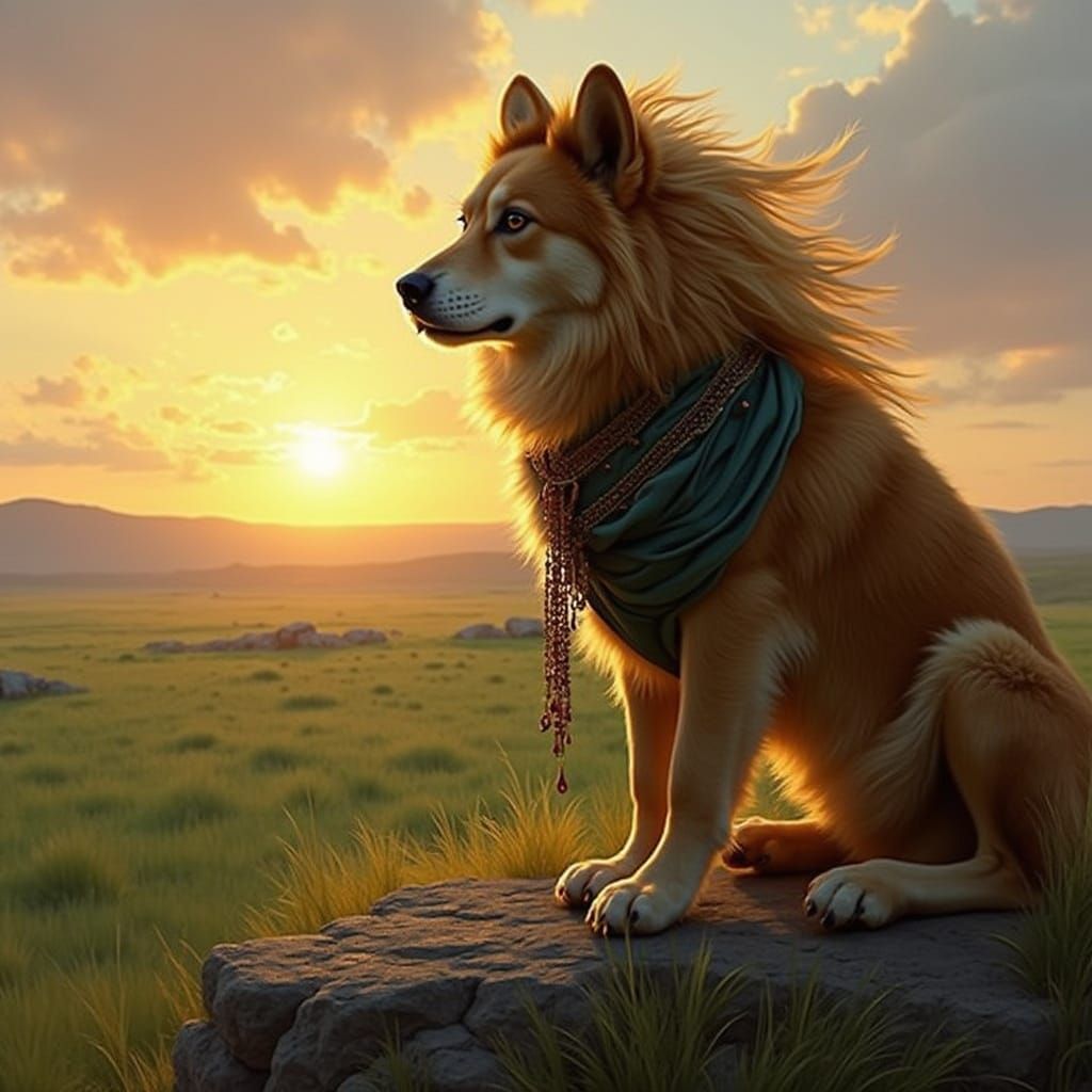 Golden Woman Overlooking Plains in Dramatic Style