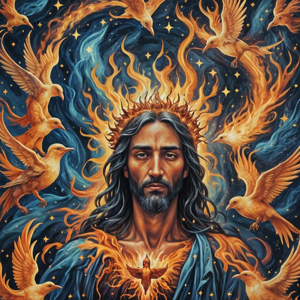 Celestial Djinn of Fire, Stars, and Birds