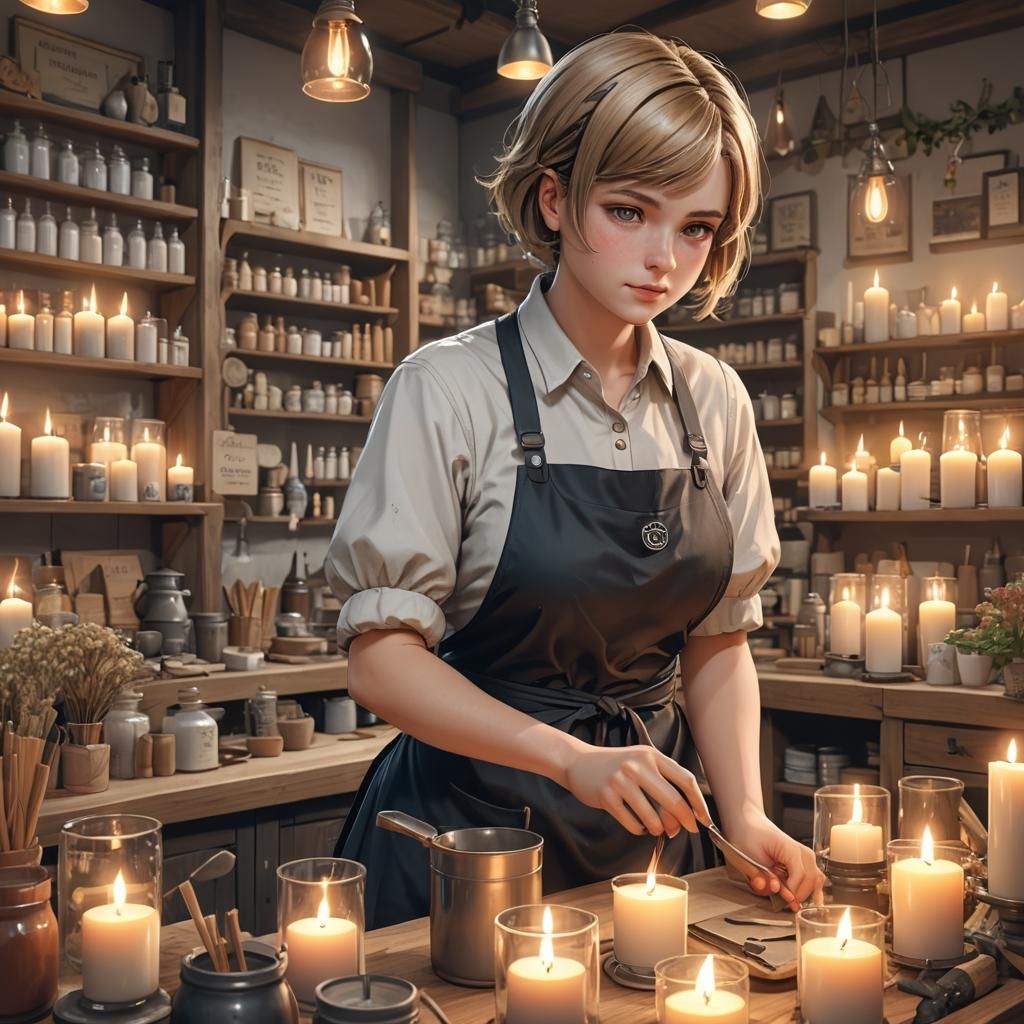 German Candle Maker in 3D Anime Style