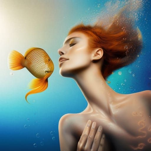 Underwater Portrait of a Golden Woman, Rococo Art