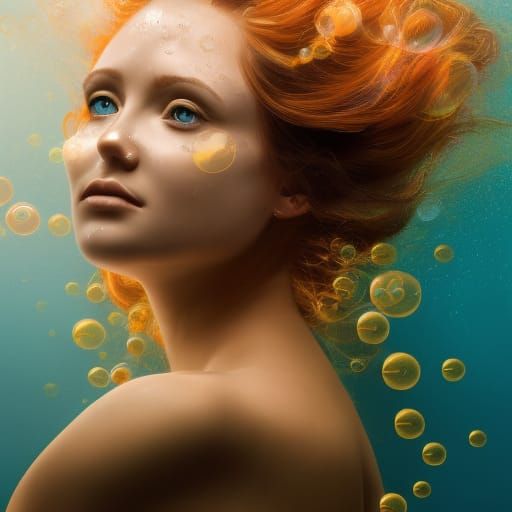 Golden Woman in Underwater Rococo Bubble Dream