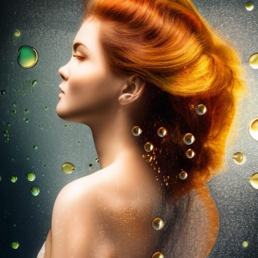 Underwater Portrait of Golden Woman in Rococo Style