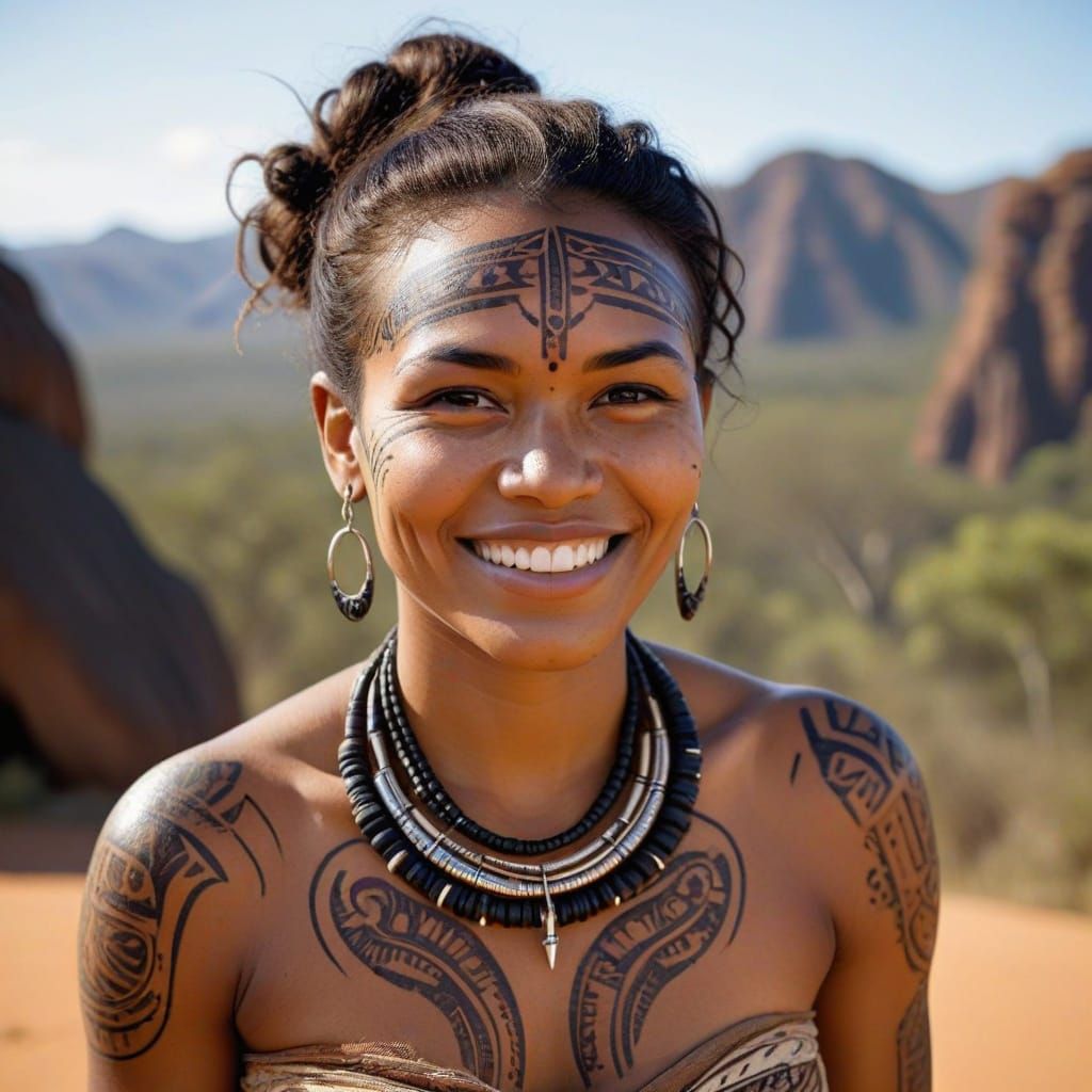 Smiling Tribal Woman in Aboriginal African Art Style