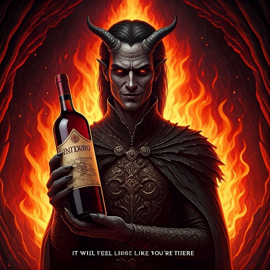 Demonic Figure Holds 'Inferno' Wine Bottle