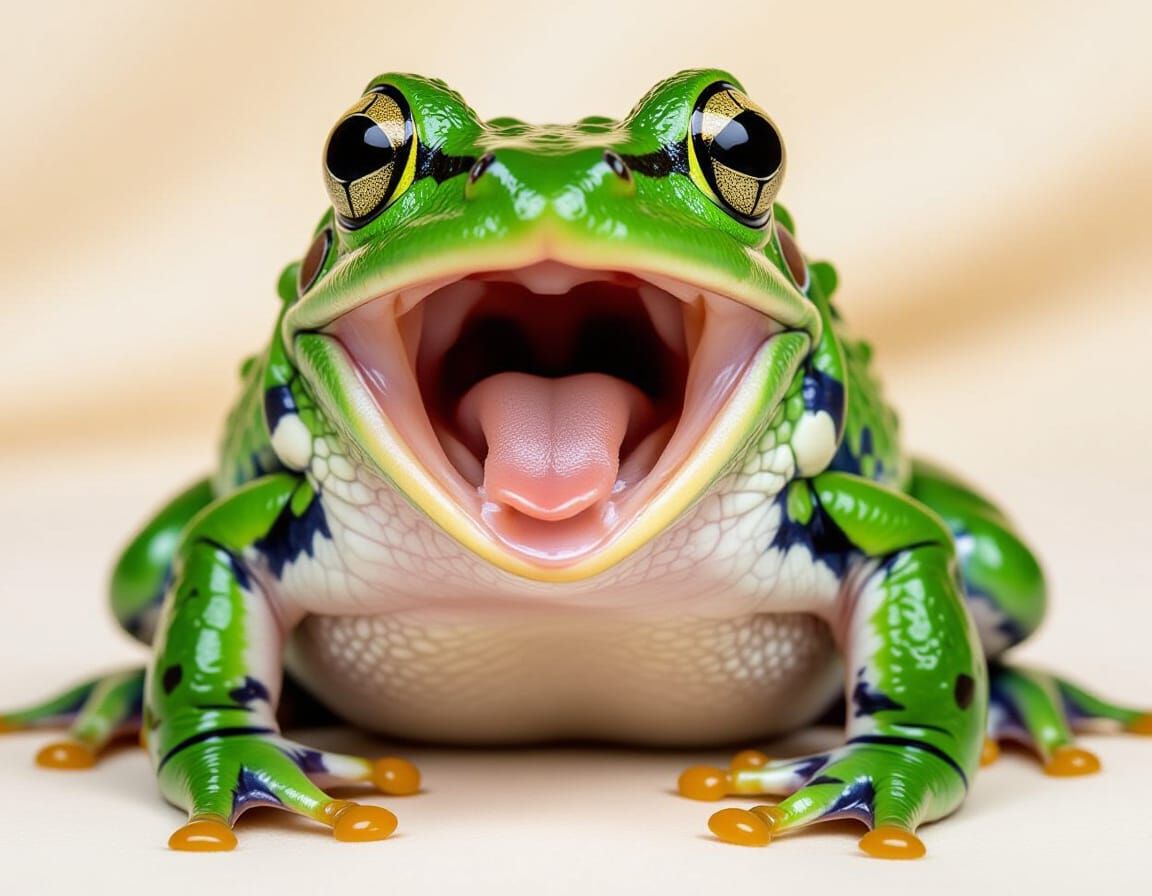 Hyperrealistic Frog in Extreme Surprise