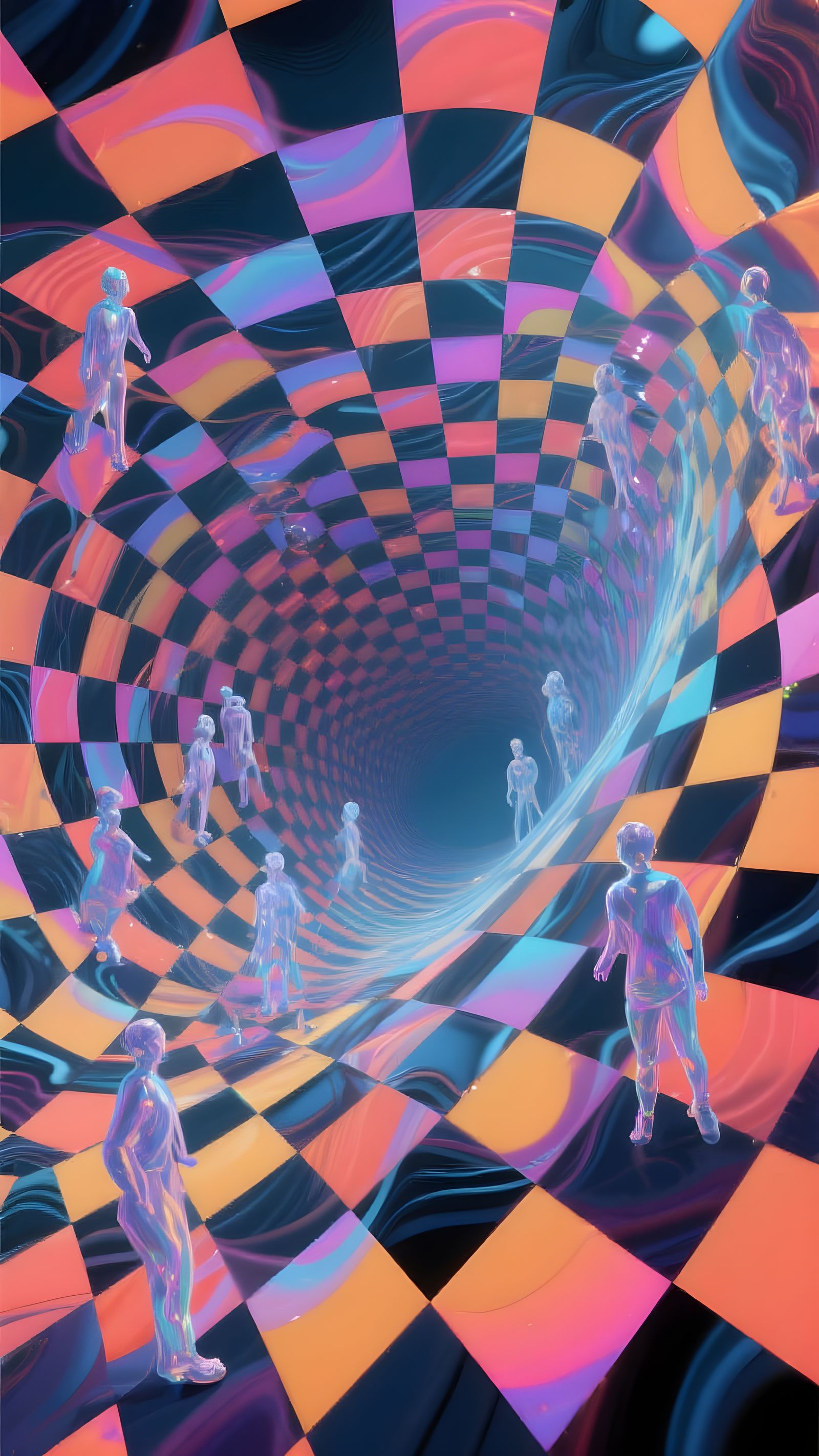 Endless Vortex Floor with Ethereal Figures