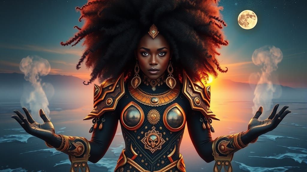 African Goddess in Surreal Arctic Landscape