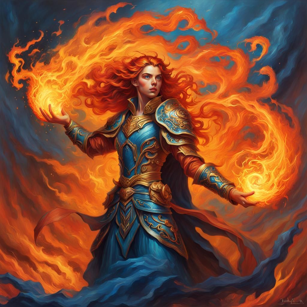 Fiery Magic: A Pre-Raphaelite Fantasy Portrait