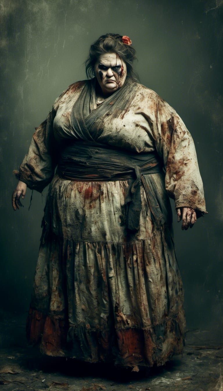 Obese Woman Practicing Martial Arts in Macabre Style