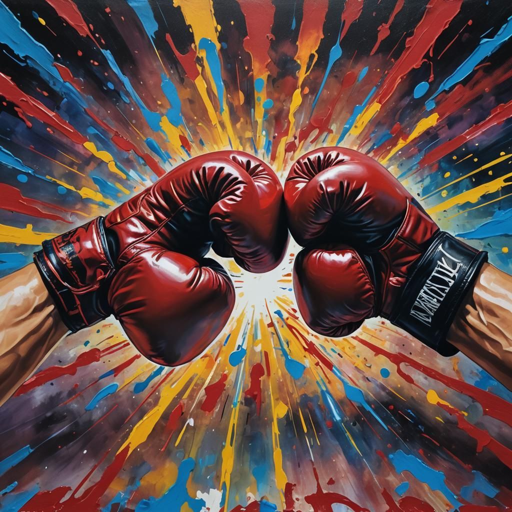 Surreal Human Boxing Gloves in Dynamic Confrontation