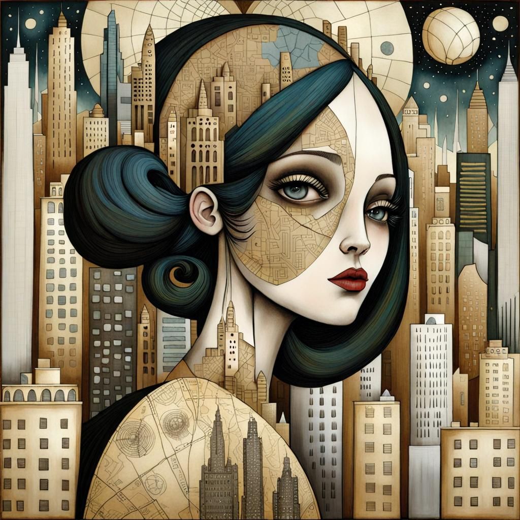 Art Brut Girl in Urban Dreamscape