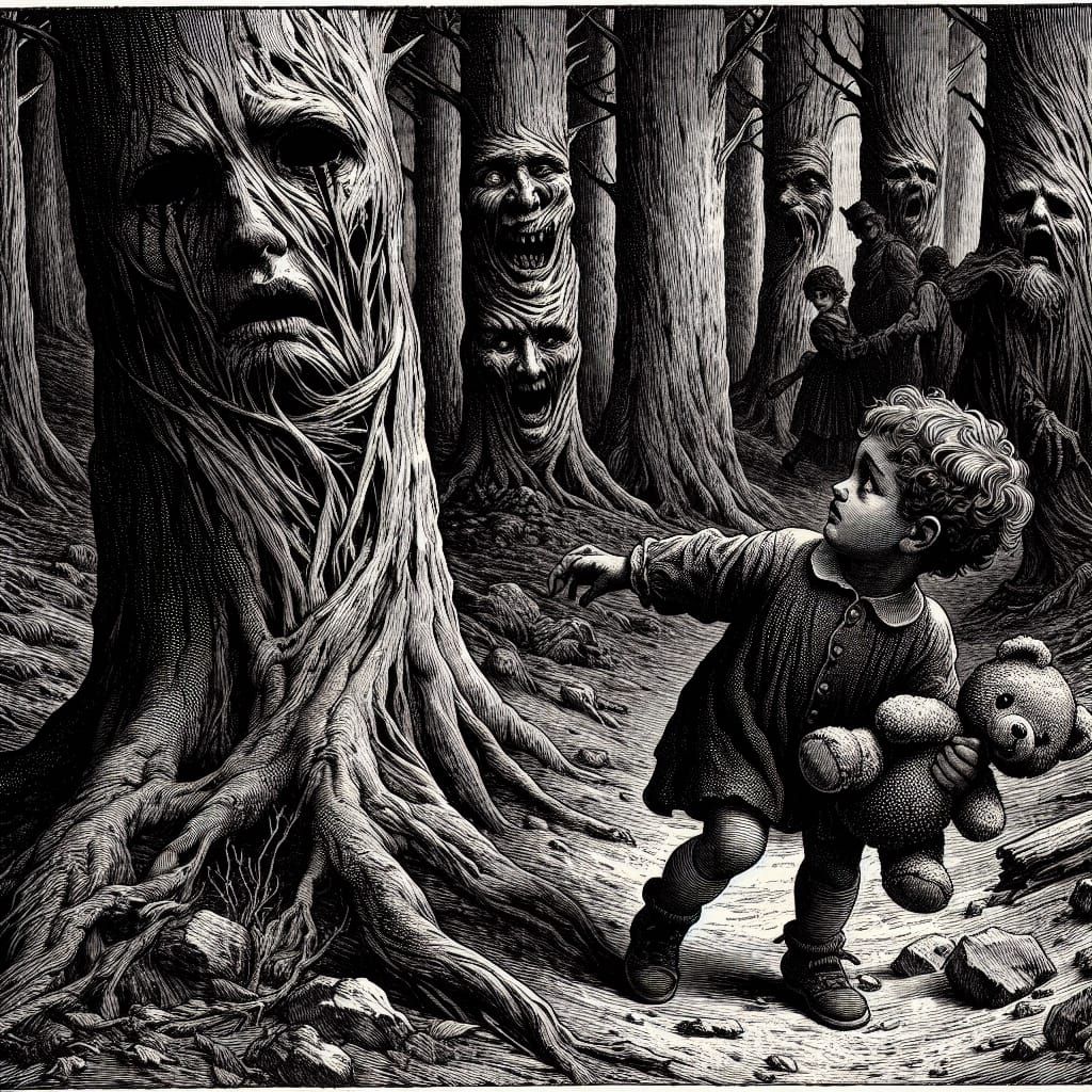 Eerie Forest Scene in Gustave Doré Style