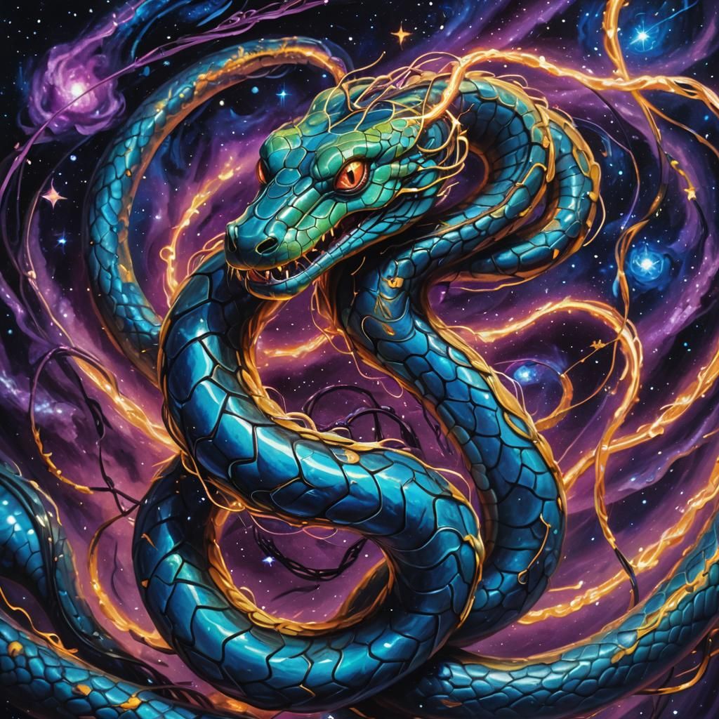 Electric Serpent in Cosmic Surrealism Style