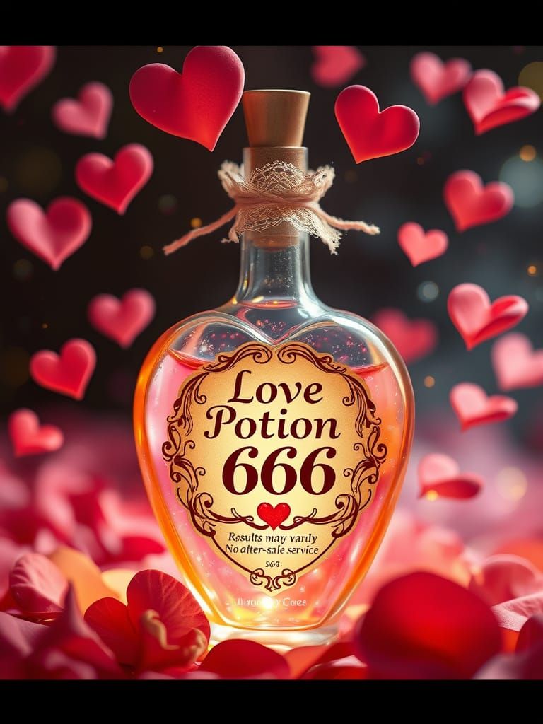 Whimsical Love Potion in a Heart-Shaped Bottle