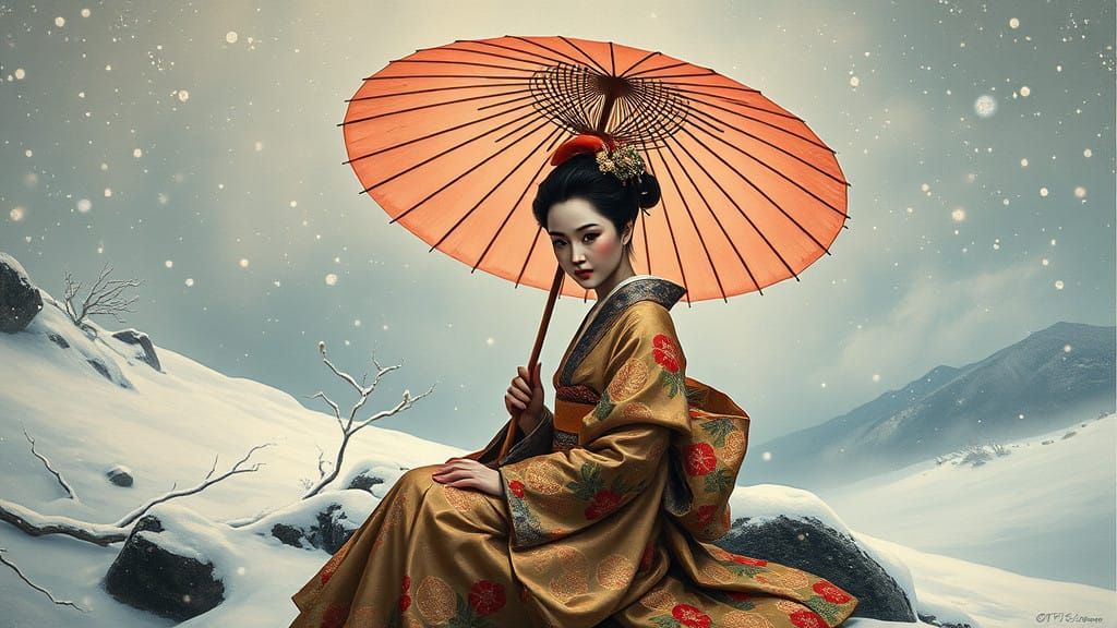 An exquisite 19th-century oil painting depicting a serene ge...