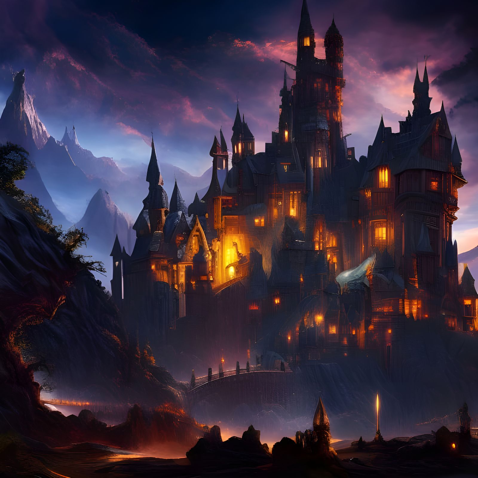 Intricate fantasy castle, fantasy landscape