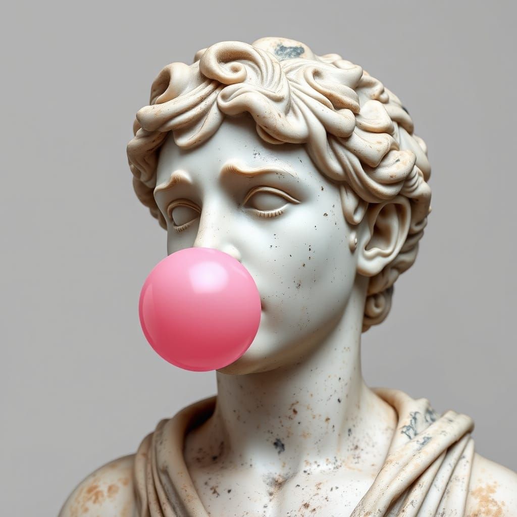 Classical Greek Sculpture Blowing Bubblegum