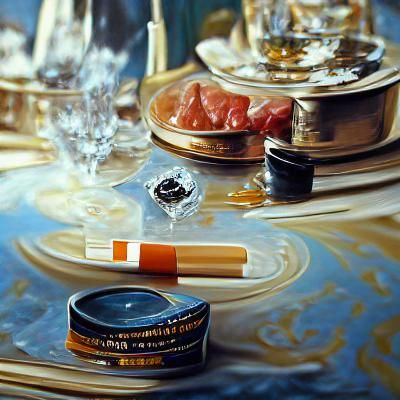 Elegant Indulgence: Caviar and Cigarettes, Oil Painting