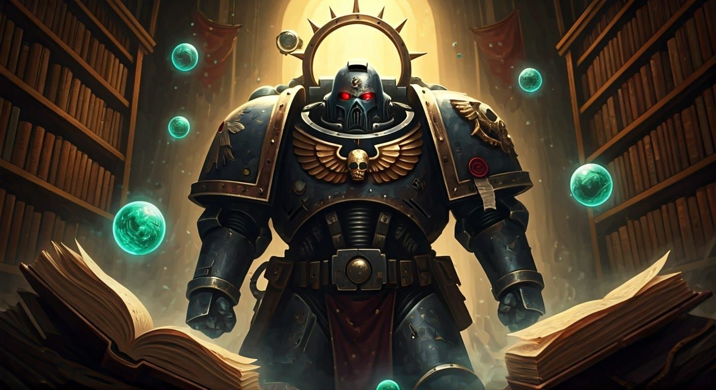 Space Marine Apothecary in Mystical Library