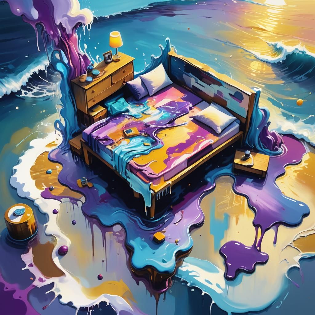 Bedroom Melts into Ocean: Surreal Graffiti Art