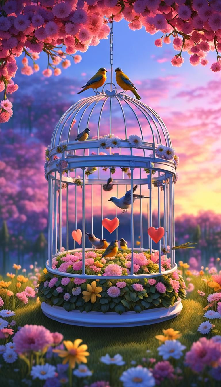 🎀🎁💦🌼Colorful evening 🌼💦🌀🎁 With a pair of birds insid...