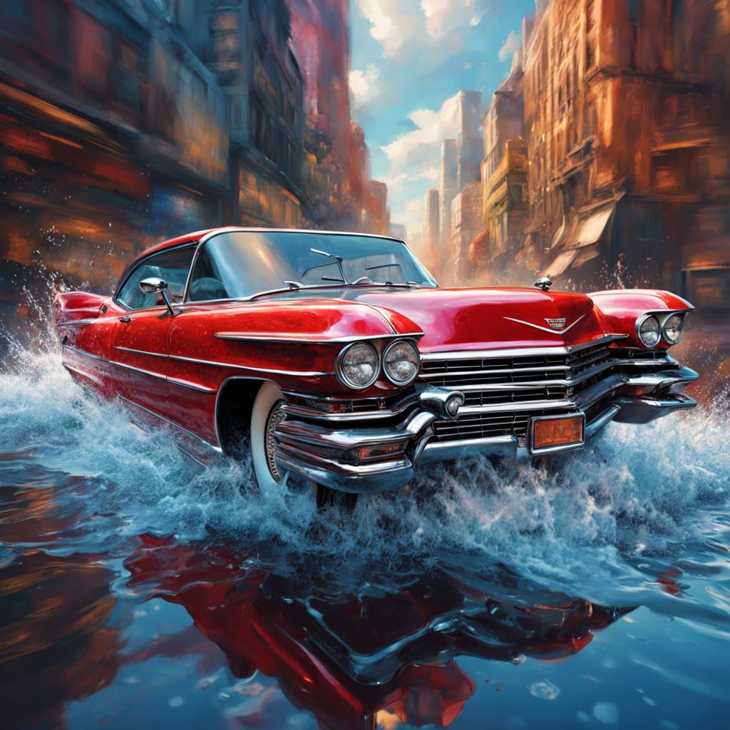 Classic Cadillac Formed From Flowing Water