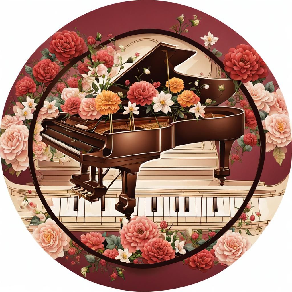 Piano Surrounded by Flowers in Classic Style