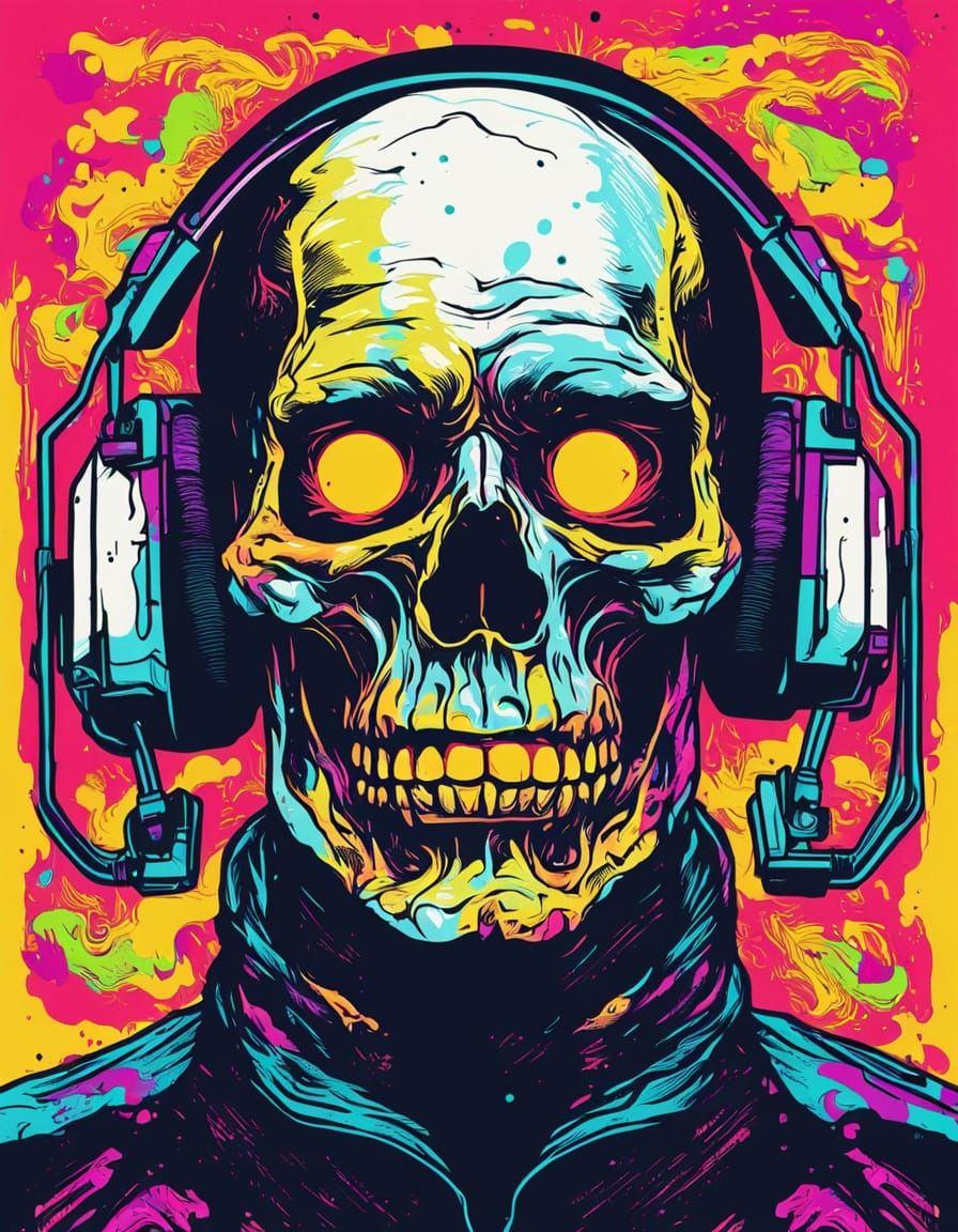 Melting Face in Graphic Novel Screenprinting Style