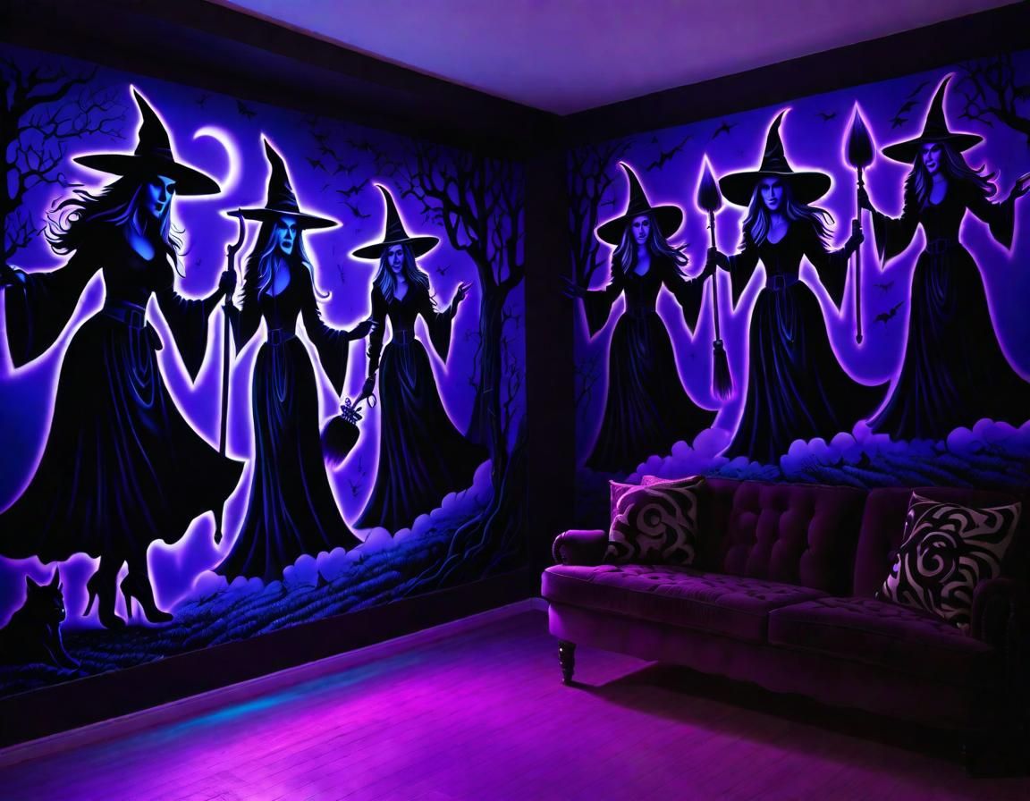 Black Light Mural: Witch Coven Airbrush Art