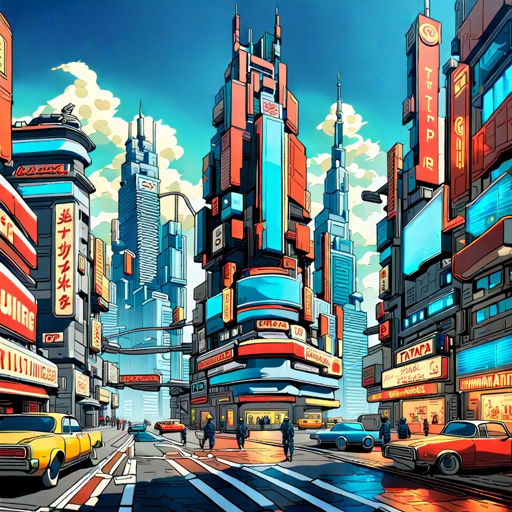 Neo Tokyo Pop Art Cityscape in Science Fiction Style