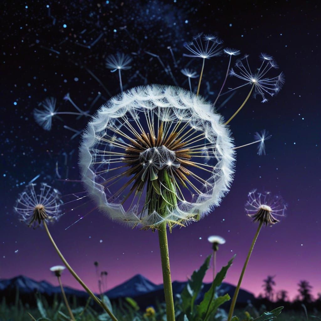Turquoise Dandelion Shines Against Midnight Sky in Cinematic...