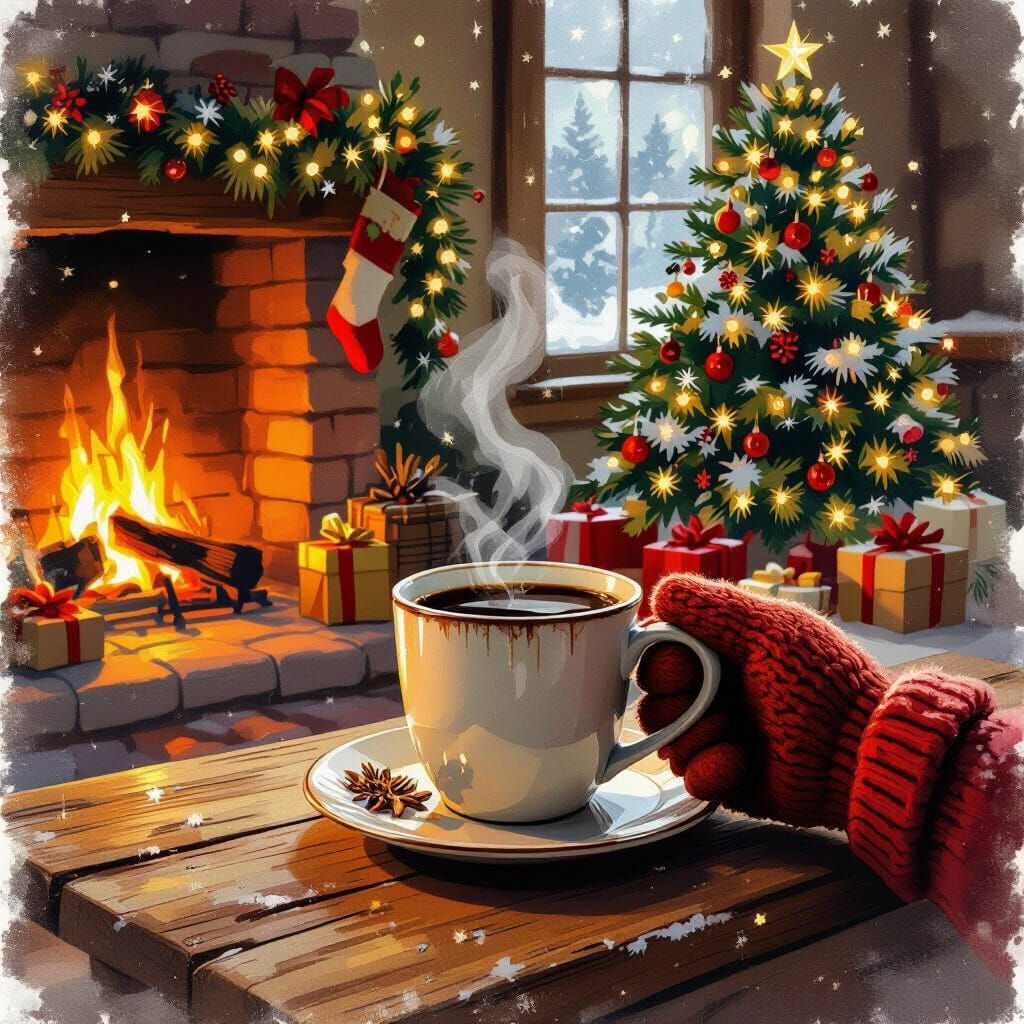 Cozy Winter Morning with Coffee and Christmas Cheer