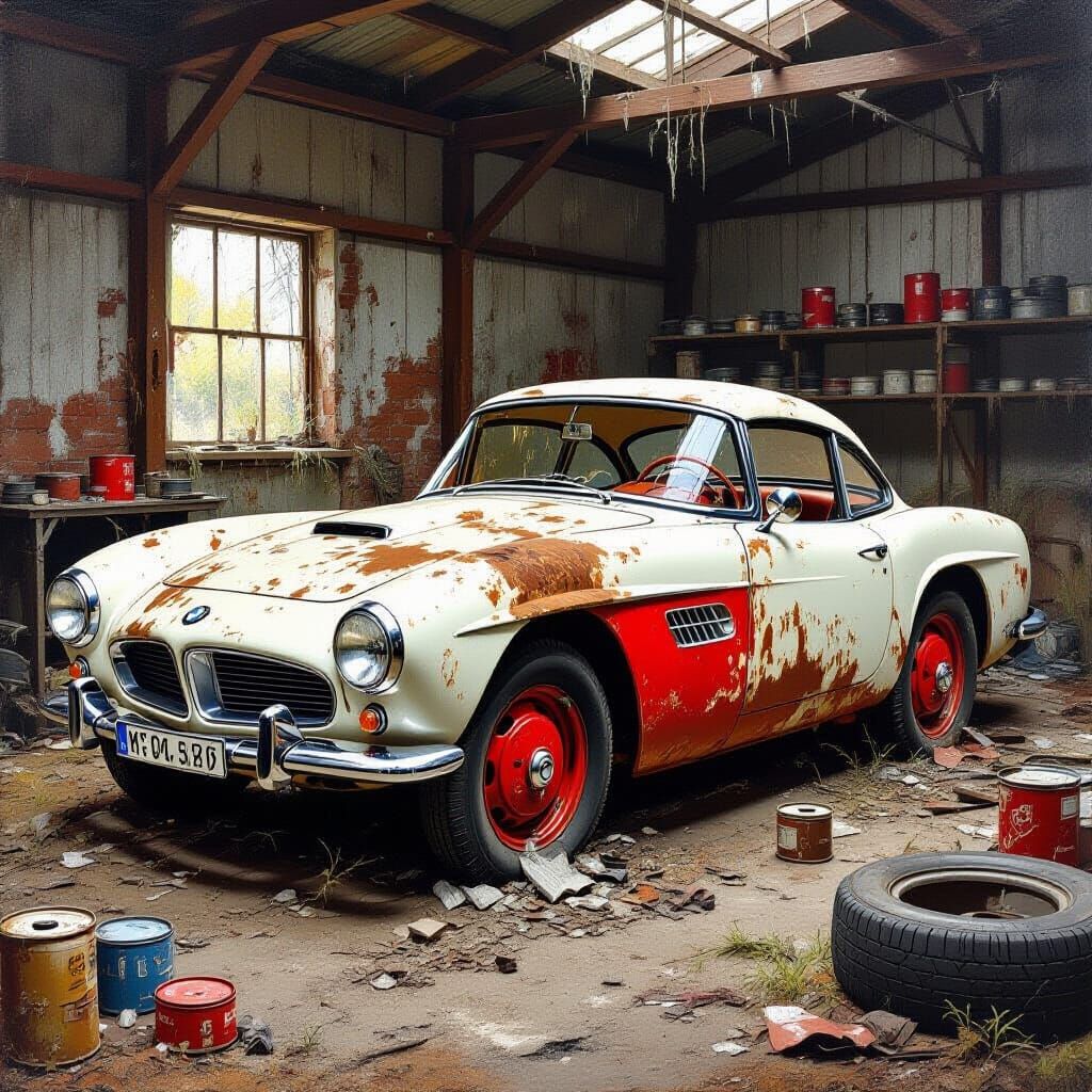 Abandoned 1960 BMW 507L in Ruined Workshop