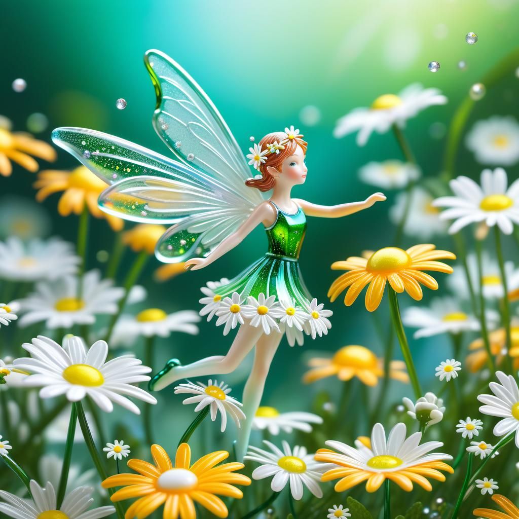 Glass Fairy with Daisies: Fantasy Art